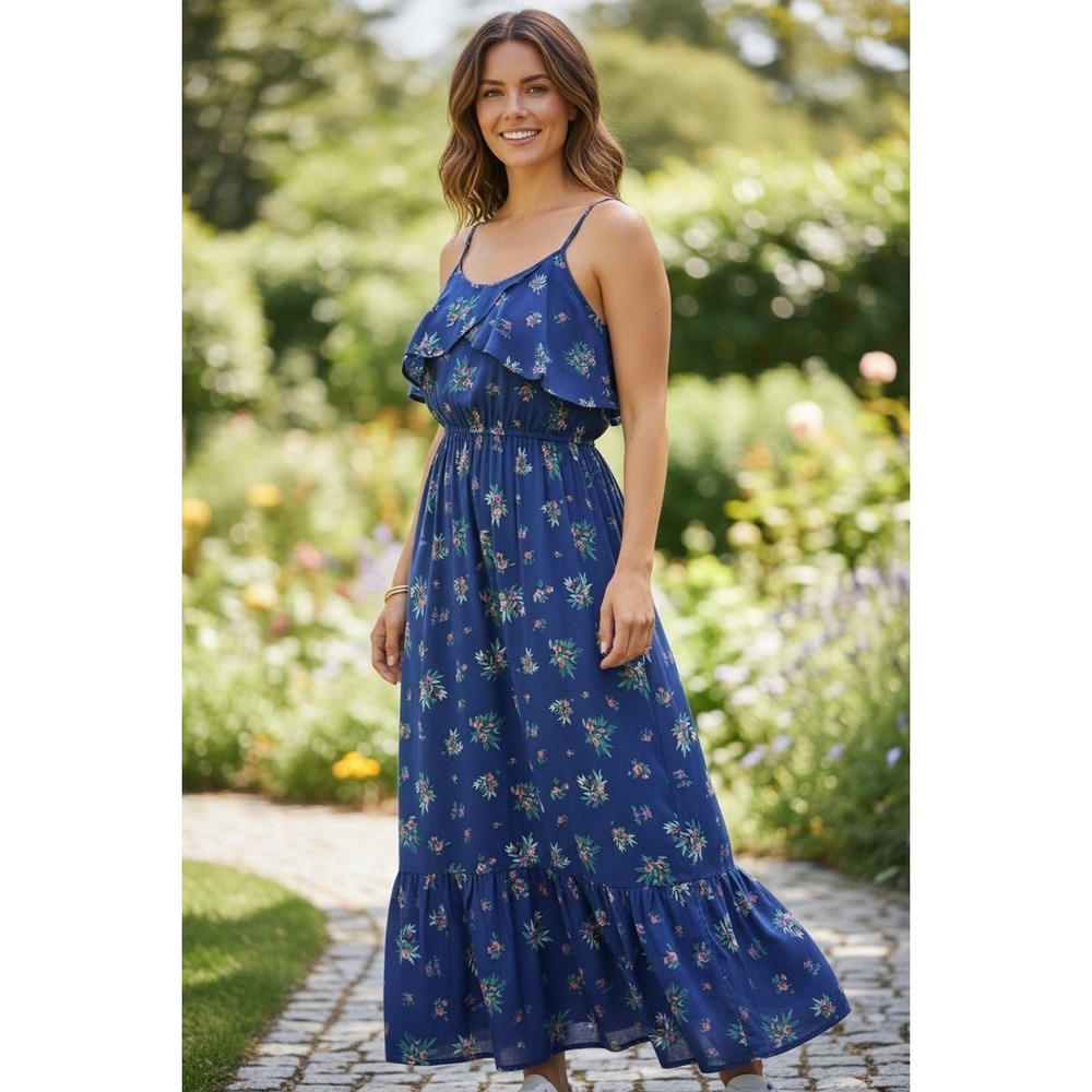 Peyton & Parker Classic Navy Bree Floral Maxi Dress Size Xl Summer Flowy